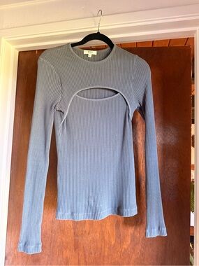 Agolde Ribbed Cutout Long Sleeve Top - Slate Blue